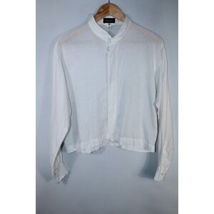 Eskandar Women's Size 0 White Linen Long Sleeve Crop Shirt